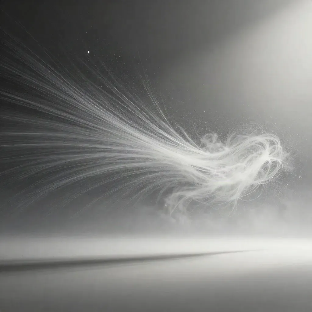 Filaments argentés convergeant vers une lueur blanche sur fond graphite, espace vide pour le texte.